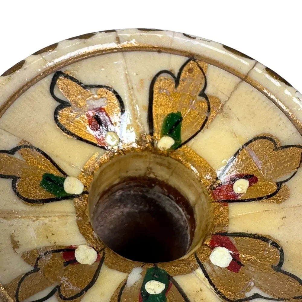 Vintage Moroccan Inlaid Bone Vase Scrimshaw 8.5